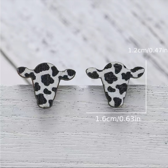 Wooden Cow Earrings - Picture 2 of 3